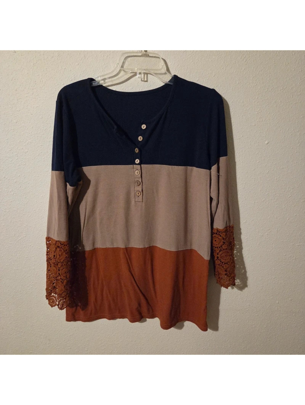 Navy beige orange striped long sleeve
